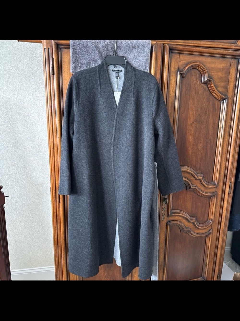 Eileen Fisher NWT Doubleface Wool Cashmere Wrap Coat Charcoal Gray L  retail 799